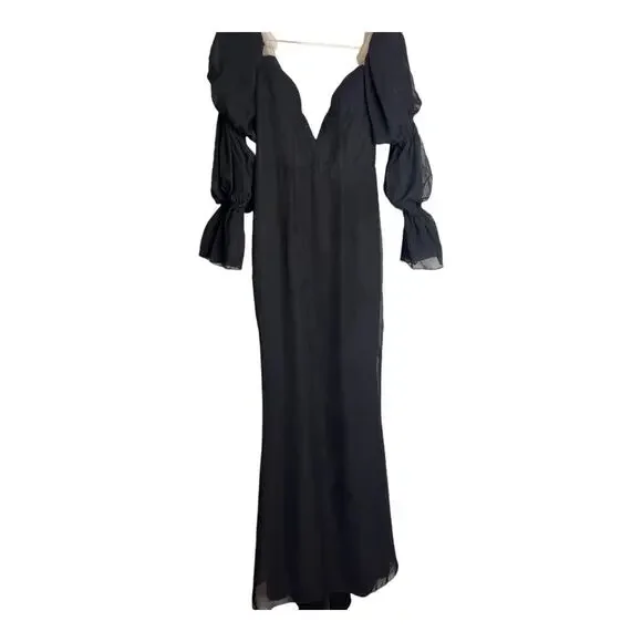 Katie May Estella Gown Maxi Dress Off The Shoulder Chiffon Ruffle Black Size XS